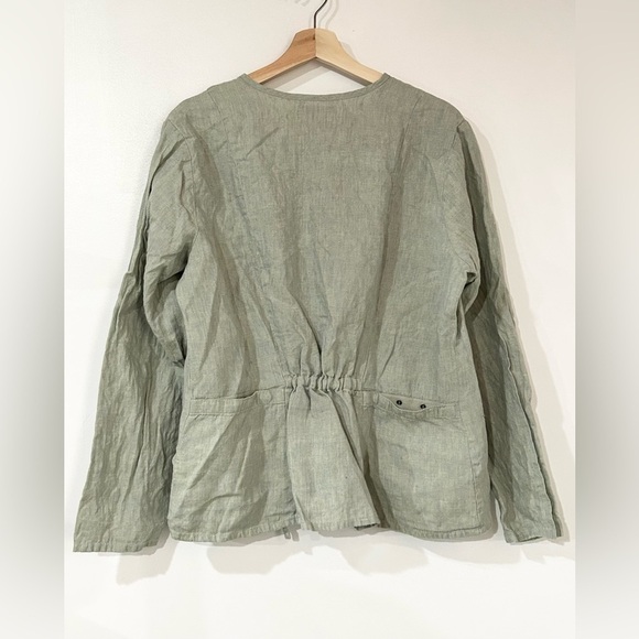 Flax Linen Back Pocket Button Front Lagenlook Shirt Light Green M - Picture 3 of 5